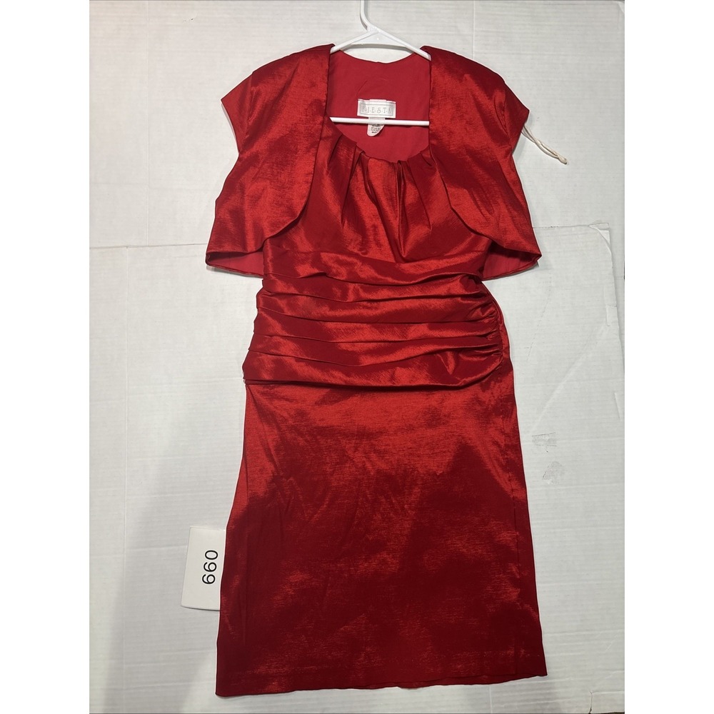 Fiesta Red Satin Cocktail Party Dress Women's Size Xl Ruched Cape Sleeve Midi - Picture 1 of 9